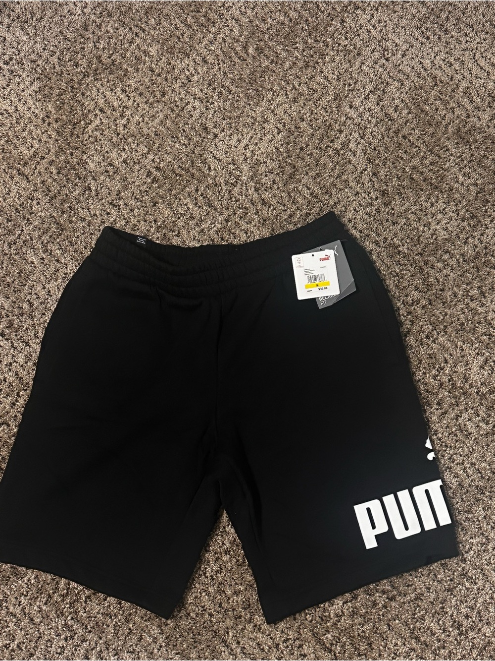 PUMA Monstop Shorts Black White Logo Relaxed Fit Size M NWT